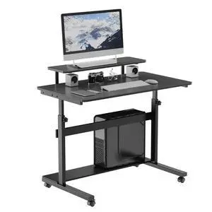 Mobile Height Adjustable Standing Desk,41 Inch Rolling Stand Up Computer Workstation with Monitor Shelf, Portable Home Office Desk with Wheels,CPU Stand & Detachable Hutch, Black Mobile Height Adjustable Standing Desk,41 Inch Rolling Stand Up Computer Workstation with Monitor Shelf, Portable Home Office Desk with Wheels,CPU Stand & Detachable Hutch, Black