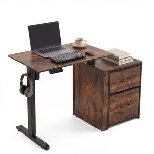 Electric Standing Desk with Storage, 32x18 Inches Small Height Adjustable Sit Stand Up Desk with Storage for Home Office Computer Workstation, 3 Memory Preset, 1 Hook, Brown Electric Standing Desk with Storage, 32x18 Inches Small Height Adjustable Sit Stand Up Desk with Storage for Home Office Computer Workstation, 3 Memory Preset, 1 Hook, Brown
