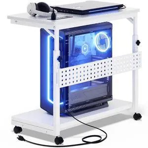 Computer Tower Stand with Power Strips, 4 Levels Manual Height Adjustable PC Tower Stand for Under Desk, Mobile Rolling CPU Holder, Computer Cart with Wheels, 24", Carbon Fiber White Computer Tower Stand with Power Strips, 4 Levels Manual Height Adjustable PC Tower Stand for Under Desk, Mobile Rolling CPU Holder, Computer Cart with Wheels, 24", Carbon Fiber White