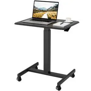 Mobile Standing Desk Adjustable Height,Rolling Laptop Cart with Hook | Portable Workstation with Pneumatic Lift, Ergonomic Table with Wheels, Compact Home Office Desk, Black, 25.6" x 18.9" Mobile Standing Desk Adjustable Height,Rolling Laptop Cart with Hook | Portable Workstation with Pneumatic Lift, Ergonomic Table with Wheels, Compact Home Office Desk, Black, 25.6" x 18.9"