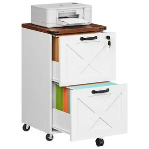 2 Drawer File Cabinet with Lock, Under Desk Mobile Filing Cabinet for Home Office, Wooden Farmhouse Office Storage Cabinet, Printer Stand Fits Letter and A4 Size, Walnut and White WH66WJ01 2 Drawer File Cabinet with Lock, Under Desk Mobile Filing Cabinet for Home Office, Wooden Farmhouse Office Storage Cabinet, Printer Stand Fits Letter and A4 Size, Walnut and White WH66WJ01