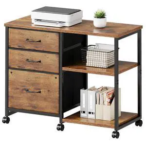 3 Drawer File Cabinet with Wheels Rolling Printer Stand with Open Storage Shelf Fabric Lateral Filing Cabinet for Home Office,Rustic Brown2 3 Drawer File Cabinet with Wheels Rolling Printer Stand with Open Storage Shelf Fabric Lateral Filing Cabinet for Home Office,Rustic Brown2
