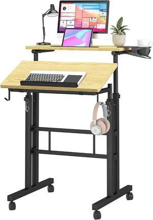 Stand Up Desk on Wheels, Portable Computer Desk for Home Office,Rolling Desk for Laptop with Removable Cup Holder, Adjustable Laptop Cart for Standing or Sitting,Natural Stand Up Desk on Wheels, Portable Computer Desk for Home Office,Rolling Desk for Laptop with Removable Cup Holder, Adjustable Laptop Cart for Standing or Sitting,Natural