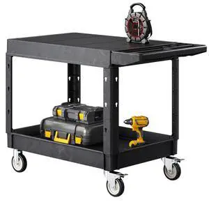 Utility Cart, 550 lbs Load Capacity, 37 x 25.4-inch Service Cart, Two-Shelf Heavy Duty Plastic Utility Cart with 360° Swivel Wheels (2 with Brakes), Suitable for Warehouse, Garage, Cleaning Utility Cart, 550 lbs Load Capacity, 37 x 25.4-inch Service Cart, Two-Shelf Heavy Duty Plastic Utility Cart with 360° Swivel Wheels (2 with Brakes), Suitable for Warehouse, Garage, Cleaning