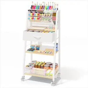 3 Tier Rolling Cart - Metal Utility Cart with Storage Drawer and Wheels, Versatile Art & Craft Organizer for Home, Office, or Studio - Ideal for Storing Brushes, Paints, and SuppliesMaple 3 Tier Rolling Cart - Metal Utility Cart with Storage Drawer and Wheels, Versatile Art & Craft Organizer for Home, Office, or Studio - Ideal for Storing Brushes, Paints, and SuppliesMaple