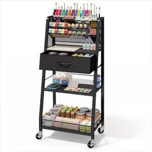 3 Tier Rolling Cart - Metal Utility Cart with Storage Drawer and Wheels, Versatile Art & Craft Organizer for Home, Office, or Studio - Ideal for Storing Brushes, Paints, and SuppliesBlack 3 Tier Rolling Cart - Metal Utility Cart with Storage Drawer and Wheels, Versatile Art & Craft Organizer for Home, Office, or Studio - Ideal for Storing Brushes, Paints, and SuppliesBlack