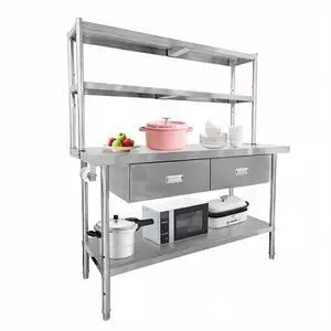 Stainless Steel Table with Shelves and Drawers | 48"X24" Commercial Work Tables w/2-Tier Overshelves,Metal Kitchen Prep Table for Home Restaurant Garage,Commercial Workbench Stainless Steel Table with Shelves and Drawers | 48"X24" Commercial Work Tables w/2-Tier Overshelves,Metal Kitchen Prep Table for Home Restaurant Garage,Commercial Workbench