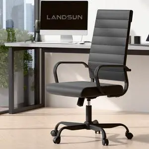 Home Office Chair High Back Executive Chair Ribbed Leather Computer Desk Chair with Armrests Soft Pad Adjustable Height Swivel Conference Black Frame Home Office Chair High Back Executive Chair Ribbed Leather Computer Desk Chair with Armrests Soft Pad Adjustable Height Swivel Conference Black Frame