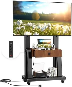 Mobile TV Stand on Wheels for 32-75 Inch TVs | with Drawer and Wheels,Height Adjustable,Screen Up to 150lbs,TV Stand for Bedroom,Indoor Mobile TV Stand on Wheels for 32-75 Inch TVs | with Drawer and Wheels,Height Adjustable,Screen Up to 150lbs,TV Stand for Bedroom,Indoor