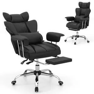 Office Desk Chair, Big and Tall Executive Office Chair with Foot Rest and Lumbar Support, High Back Leather Swivel Computer Task Chair, Large Ergonomic Reclining Home Office Chair, Black Office Desk Chair, Big and Tall Executive Office Chair with Foot Rest and Lumbar Support, High Back Leather Swivel Computer Task Chair, Large Ergonomic Reclining Home Office Chair, Black