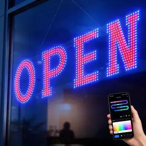 40 x 12 Inch LED Open Sign for Business - Timer via BT APP & Remote Control, Ultra Bright Large Open Sign with 14 Flash Modes, 6 Dimming Levels & 6 Speed Control for Salon Cafe Restaurant (Red & Blue) 40 x 12 Inch LED Open Sign for Business - Timer via BT APP & Remote Control, Ultra Bright Large Open Sign with 14 Flash Modes, 6 Dimming Levels & 6 Speed Control for Salon Cafe Restaurant (Red & Blue)