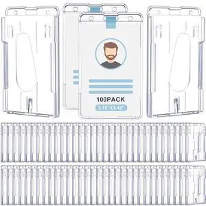 100 Pcs Hard Plastic Badge Holder with Thumb Slot Dual Sided Clear Card Holder Badge Protector Vertical ID Holders for Badge Office School Driver's Licenses and Passes 100 Pcs Hard Plastic Badge Holder with Thumb Slot Dual Sided Clear Card Holder Badge Protector Vertical ID Holders for Badge Office School Driver's Licenses and Passes