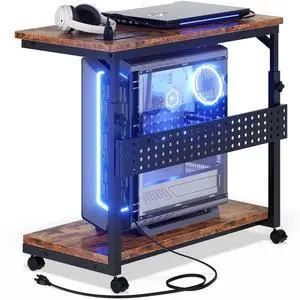 Computer Tower Stand with Power Strips, 4 Levels Manual Height Adjustable PC Tower Stand for Under Desk, Mobile Rolling CPU Holder, Computer Cart with Wheels, 24", Rustic Brown Computer Tower Stand with Power Strips, 4 Levels Manual Height Adjustable PC Tower Stand for Under Desk, Mobile Rolling CPU Holder, Computer Cart with Wheels, 24", Rustic Brown