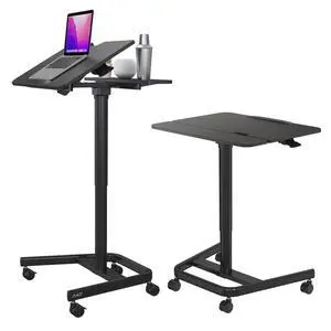 47" Ambidextrous Mobile Standing Desk w/Split Top Tilting Tray Black | 3 ft 11 inches - Pneumatic Laptop Cart - Rolling Cart with Brake Casters 47" Ambidextrous Mobile Standing Desk w/Split Top Tilting Tray Black | 3 ft 11 inches - Pneumatic Laptop Cart - Rolling Cart with Brake Casters