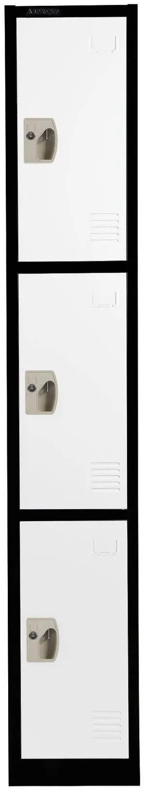 Large School Locker with 3 Doors 3 Hooks Storage Locker - Metal Storage Locker Cabinet Ideal for School, Garage, Office Lockers - (3 Door, Black Body/White Door) Large School Locker with 3 Doors 3 Hooks Storage Locker - Metal Storage Locker Cabinet Ideal for School, Garage, Office Lockers - (3 Door, Black Body/White Door)