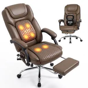 Massage Office Chair with Heat and Footrest - 3-Level 65°C Targeted Heating, 20-Min Easy Assembly Leather Desk Chair, Big and Tall Executive Computer Chair with Side Pocket, 300 lbs, Brown Massage Office Chair with Heat and Footrest - 3-Level 65°C Targeted Heating, 20-Min Easy Assembly Leather Desk Chair, Big and Tall Executive Computer Chair with Side Pocket, 300 lbs, Brown