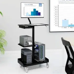 Mobile Workstation Cart with Monitor Mount & CPU Holder,Black | Height Adjustable Computer Cart,Heavy-Duty Rolling Standing Desk for Home Office,School,Warehouse,Medical,Workshop Mobile Workstation Cart with Monitor Mount & CPU Holder,Black | Height Adjustable Computer Cart,Heavy-Duty Rolling Standing Desk for Home Office,School,Warehouse,Medical,Workshop