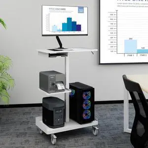 Mobile Workstation Cart with Monitor Mount & CPU Holder,White | Height Adjustable Computer Cart,Heavy-Duty Rolling Standing Desk for Home Office,School,Warehouse,Medical,Workshop Mobile Workstation Cart with Monitor Mount & CPU Holder,White | Height Adjustable Computer Cart,Heavy-Duty Rolling Standing Desk for Home Office,School,Warehouse,Medical,Workshop