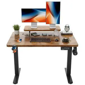Electric Standing Desk with Monitor Shelf, 47 x 24 Inches Height Adjustable Corner Table, Computer Workstation with Cup Holder and Hook for Home Office, Brown, 47x24 Inch, Rustic Brwon Electric Standing Desk with Monitor Shelf, 47 x 24 Inches Height Adjustable Corner Table, Computer Workstation with Cup Holder and Hook for Home Office, Brown, 47x24 Inch, Rustic Brwon