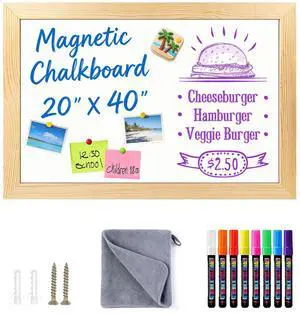 Magnetic Chalkboard for Wall, 20 x 40 Inch Solid Wood Framed Brown Magnetic Board, Wall Mounted Chalk Board for Kitchen, Restaurant, Food Truck and Calendar Board Magnetic Chalkboard for Wall, 20 x 40 Inch Solid Wood Framed Brown Magnetic Board, Wall Mounted Chalk Board for Kitchen, Restaurant, Food Truck and Calendar Board