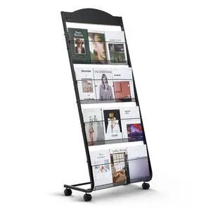 Brochure Display Rack, 4-Tier Magazine Literature Display Stand with Wheels, Movable Floor Standing Magazine Rack, Heavy Duty Newspaper Catalog Holders for Shop Exhibitions Office Craft Fairs Brochure Display Rack, 4-Tier Magazine Literature Display Stand with Wheels, Movable Floor Standing Magazine Rack, Heavy Duty Newspaper Catalog Holders for Shop Exhibitions Office Craft Fairs