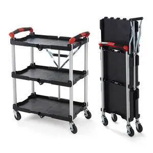 410-007 Pack-N-Roll 150 lbs Folding Collapsible Service Cart, Black/Red 410-007 Pack-N-Roll 150 lbs Folding Collapsible Service Cart, Black/Red