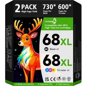 68 68XL Ink Cartridges Black/Color Combo Pack Compatible for HP 68 Ink Cartridges Fit for Envy 6155e 6555e 6100e 6165e 6500e 6152e 6552e 6558e Printer (2 Pack, 1 Black, 1 Tri-Color) 68 68XL Ink Cartridges Black/Color Combo Pack Compatible for HP 68 Ink Cartridges Fit for Envy 6155e 6555e 6100e 6165e 6500e 6152e 6552e 6558e Printer (2 Pack, 1 Black, 1 Tri-Color)