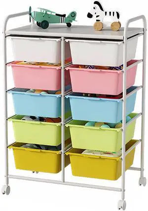 10 Drawers Rolling Storage Cart, Plastic Drawer Cart with Metal Frame, Multipurpose Art Craft Cart Organizer with Wheels, Utility Cart with Drawers for Home, Office, School, Multicolor 10 Drawers Rolling Storage Cart, Plastic Drawer Cart with Metal Frame, Multipurpose Art Craft Cart Organizer with Wheels, Utility Cart with Drawers for Home, Office, School, Multicolor