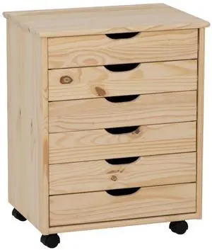 Corinne Unfinished Wide Six Drawer Wooden Rolling Storage Cart Corinne Unfinished Wide Six Drawer Wooden Rolling Storage Cart