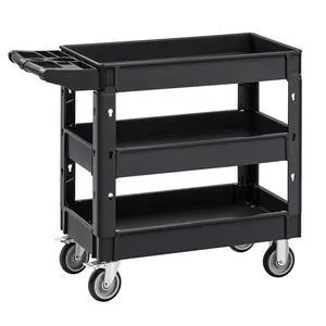 Utility Cart, 3-Tier Plastic Service Cart with 550LBS Capacity, 360° Swivel Casters (Including 2 Locking Wheels), Medium Lipped Shelves, Ergonomic Handle, for Garage, Warehouse, Cleaning Tasks Utility Cart, 3-Tier Plastic Service Cart with 550LBS Capacity, 360° Swivel Casters (Including 2 Locking Wheels), Medium Lipped Shelves, Ergonomic Handle, for Garage, Warehouse, Cleaning Tasks