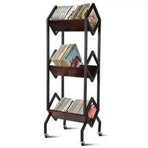 3 Tier Vinyl Record Storage Rack, 200-250 LP Storage Shelf, Mobile Record Display Holder for Albums, Organizer for Magazines, Books and Files, Vinyl Record Stand with 3 Dividers, Rustic Brown 3 Tier Vinyl Record Storage Rack, 200-250 LP Storage Shelf, Mobile Record Display Holder for Albums, Organizer for Magazines, Books and Files, Vinyl Record Stand with 3 Dividers, Rustic Brown