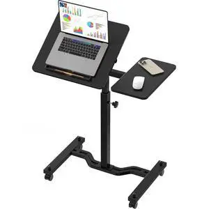 28.75" to 40.5" Height Adjustable Rolling Laptop Cart with Tilting Desktop and Side Shelf, Black 28.75" to 40.5" Height Adjustable Rolling Laptop Cart with Tilting Desktop and Side Shelf, Black