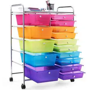 Byroce 15-Drawer Storage Rolling Cart, Mobile Classroom Craft Organizer for Art Supplies, Tools & Paper, Multipurpose Storage Cart on Wheels for School, Home Office (Rainbow) Byroce 15-Drawer Storage Rolling Cart, Mobile Classroom Craft Organizer for Art Supplies, Tools & Paper, Multipurpose Storage Cart on Wheels for School, Home Office (Rainbow)