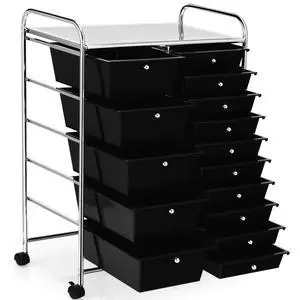 Byroce 15-Drawer Storage Rolling Cart, Mobile Classroom Craft Organizer for Art Supplies, Tools & Paper, Multipurpose Storage Cart on Wheels for School, Home Office (Black) Byroce 15-Drawer Storage Rolling Cart, Mobile Classroom Craft Organizer for Art Supplies, Tools & Paper, Multipurpose Storage Cart on Wheels for School, Home Office (Black)