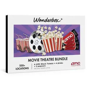 AMC Movie Theatres® - 4 Black Tickets + 4 Drinks + 2 Popcorn | Valid at 550+ AMC theater locations across the US, Choose your theater, movie, date, and showtime with easy online redemption AMC Movie Theatres® - 4 Black Tickets + 4 Drinks + 2 Popcorn | Valid at 550+ AMC theater locations across the US, Choose your theater, movie, date, and showtime with easy online redemption