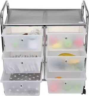 Rolling Cart with Drawers, Utility Cart, Craft Storage, Kitchen, Metal, 24.25"L x 15.25"W x26.25"H, White, Silver Rolling Cart with Drawers, Utility Cart, Craft Storage, Kitchen, Metal, 24.25"L x 15.25"W x26.25"H, White, Silver