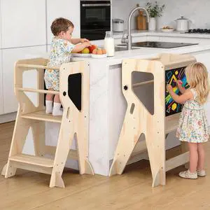 Toddler Standing Tower Adjustable Height Super Stable Learning Standing Tower with Blackboard, Wooden Kitchen Stool Helper for Kids, 1-3 Year Old Boy Girl Gifts Toddler Standing Tower Adjustable Height Super Stable Learning Standing Tower with Blackboard, Wooden Kitchen Stool Helper for Kids, 1-3 Year Old Boy Girl Gifts