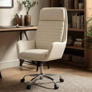 Ellis High-Back Home Office Desk Chair, Leather Executive Chair with Integrated Armrests, Beige Ellis High-Back Home Office Desk Chair, Leather Executive Chair with Integrated Armrests, Beige