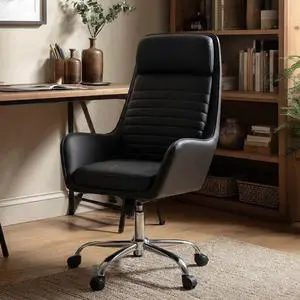 Ellis High-Back Home Office Desk Chair, Leather Executive Chair with Integrated Armrests, Black Ellis High-Back Home Office Desk Chair, Leather Executive Chair with Integrated Armrests, Black