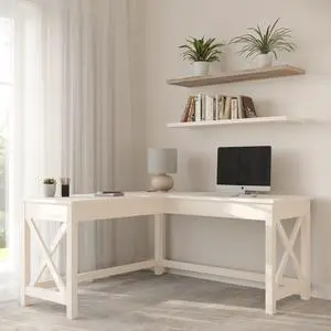 Computer Desk - L-Shaped Desk with X-Pattern Legs - For Office, Computer, or Craft Table - Desks for Home Office by (White) Computer Desk - L-Shaped Desk with X-Pattern Legs - For Office, Computer, or Craft Table - Desks for Home Office by (White)