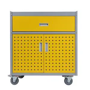 Metal Storage Cabinet with Wheels 30" x 18" x 34" Mobile Metal Garage Cabinet with 1 Drawer & 2 Doors Small Rolling Tool Storage Cabinet with 1 Adjustable Shelf & 4 Hanging Hooks, Yellow & Gray Metal Storage Cabinet with Wheels 30" x 18" x 34" Mobile Metal Garage Cabinet with 1 Drawer & 2 Doors Small Rolling Tool Storage Cabinet with 1 Adjustable Shelf & 4 Hanging Hooks, Yellow & Gray