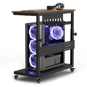 Computer Tower Stand, 2-Tire PC Stand with Rolling Wheels, Line Storage Rack, Adjustable Under Desk PC Cart, Mobile Rolling CPU Holder Cart for Home Office Gaming, Brown Computer Tower Stand, 2-Tire PC Stand with Rolling Wheels, Line Storage Rack, Adjustable Under Desk PC Cart, Mobile Rolling CPU Holder Cart for Home Office Gaming, Brown