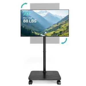 Rolling TV Stand for 32-70 in TVs with 90° Rotation, up to 88 lbs | Height Adjustable, Mobile TV Stand on Locking Wheels, Standing TV Mount Fits Bedroom, Living Room and Corner Spaces, Black Rolling TV Stand for 32-70 in TVs with 90° Rotation, up to 88 lbs | Height Adjustable, Mobile TV Stand on Locking Wheels, Standing TV Mount Fits Bedroom, Living Room and Corner Spaces, Black