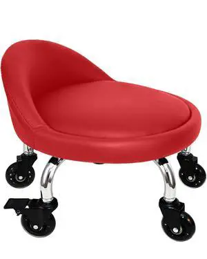 Rolling Stool with Backrest 450 Lbs High Weight Capacity PU Leather Roller Seat and Heavy-Duty Crystal Universal Wheels for Men Women Furniture Gift, Home Office Red Rolling Stool with Backrest 450 Lbs High Weight Capacity PU Leather Roller Seat and Heavy-Duty Crystal Universal Wheels for Men Women Furniture Gift, Home Office Red