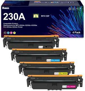 230 230A Toner Cartridges W2300A W2301A W2302A W2303A-4Pack | High Yield with New Chip Replacement for Color Pro 4203dn 4203dw 4303dw 4303fdw 4303fdn Printer 230 230A Toner Cartridges W2300A W2301A W2302A W2303A-4Pack | High Yield with New Chip Replacement for Color Pro 4203dn 4203dw 4303dw 4303fdw 4303fdn Printer