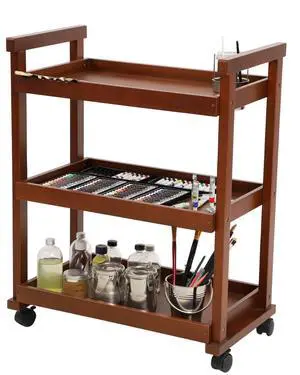3-Tier Rolling Art Supplies Cart for Artists, Caster Wheels, Walnut | Sturdy Solid Beech Wooden Mobile Utility Cart for Adults, Art Supply Organizert Storage for Studio, Office and Home Workspace 3-Tier Rolling Art Supplies Cart for Artists, Caster Wheels, Walnut | Sturdy Solid Beech Wooden Mobile Utility Cart for Adults, Art Supply Organizert Storage for Studio, Office and Home Workspace