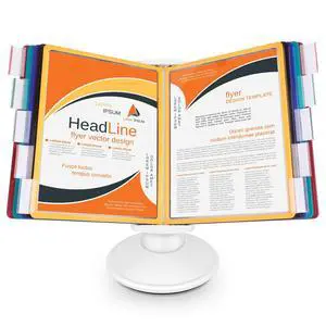 10-Pocket Desktop Reference & Display System with 360° Adjustable Base, Fast Flip & Find Desk Reference Organizer, A4/Letter Size 10 Double-Sided Panels with 5-Color Borders & Index Tabs, White 10-Pocket Desktop Reference & Display System with 360° Adjustable Base, Fast Flip & Find Desk Reference Organizer, A4/Letter Size 10 Double-Sided Panels with 5-Color Borders & Index Tabs, White