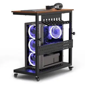 Computer Tower Stand, 11 Level Height Adjustable PC Stand with Line Storage Rack, Mobile Rolling CPU Holder Cart for Gaming Office Home (Rustic Brown) Computer Tower Stand, 11 Level Height Adjustable PC Stand with Line Storage Rack, Mobile Rolling CPU Holder Cart for Gaming Office Home (Rustic Brown)
