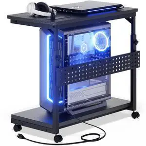 Computer Tower Stand with Outlets, PC Stand for Floor, 24" | 4 Levels Manual Height Adjustable PC Stand for Carpet Under Desk, Rolling Computer Cart with Wheels, Carbon Fiber Black Computer Tower Stand with Outlets, PC Stand for Floor, 24" | 4 Levels Manual Height Adjustable PC Stand for Carpet Under Desk, Rolling Computer Cart with Wheels, Carbon Fiber Black