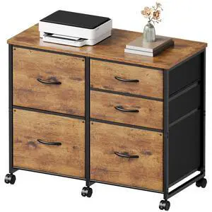 Lateral File Cabinet with 5 Drawers Rolling Filing Cabinets Under Desk Storage Printer Stand with Wheels,Mobile File Cabinet for Home Office,Rustic Brown Lateral File Cabinet with 5 Drawers Rolling Filing Cabinets Under Desk Storage Printer Stand with Wheels,Mobile File Cabinet for Home Office,Rustic Brown
